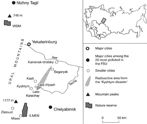 Radioactive fallout zone resulting from the 1957 - 64 'Kyshtym disaster'