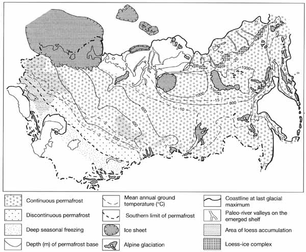 Glacial and periglacial areas during the late Pleistocene glacial maximum (20-18 Ka BP)