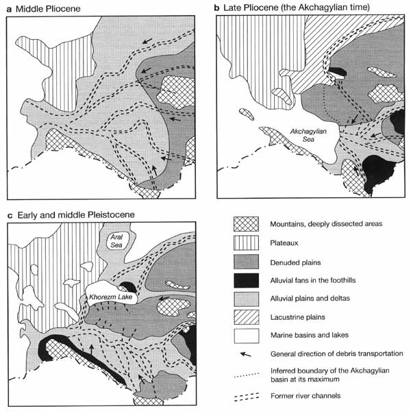 Paleogeography of the Central Asian plains in the Pliocene and Pleistocene
