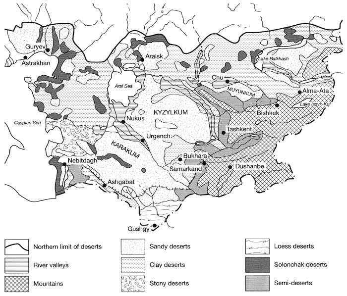 The desert core regions: litho-edaphic conditions of Central Asia and Kazakhstan