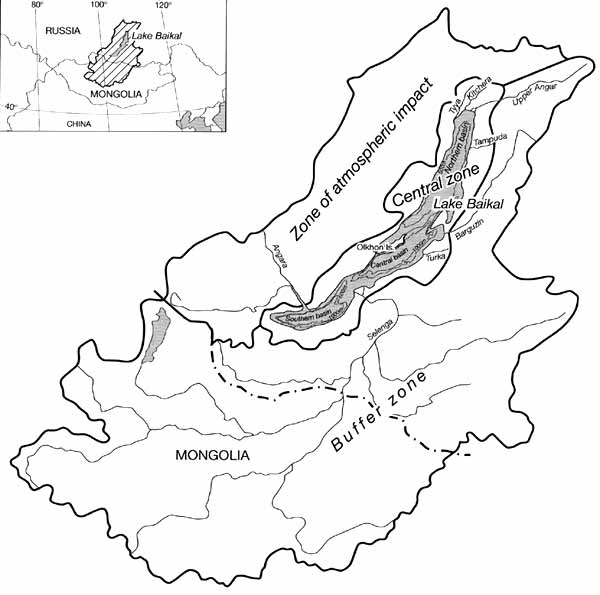 Location of Lake Baikal and major tributaries used to gauge solute budgets